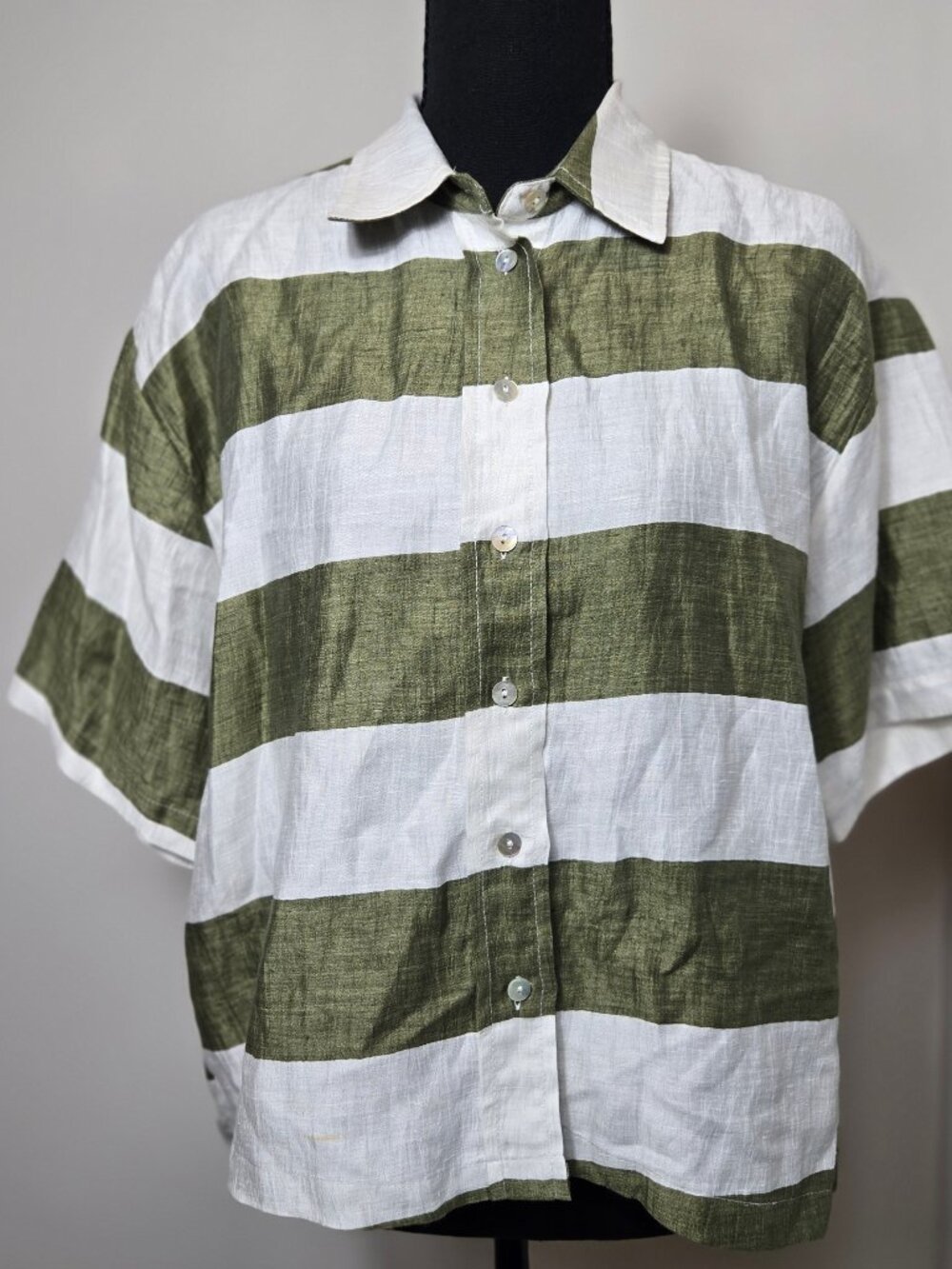 Crochè Striped Linen Blend Shirt Size M